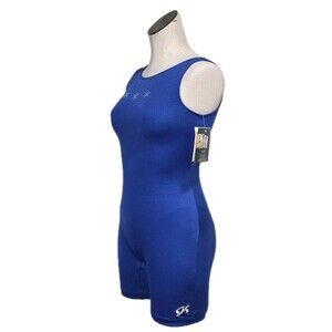 GK Elite VTG 90s Blue Snowflake Bling Logo Biketard Unitard Dance AXL Adult XL